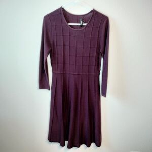 Theory Burgundy Scoop Neck Long Sleeve Sweater Skater Flare Dress Size 8